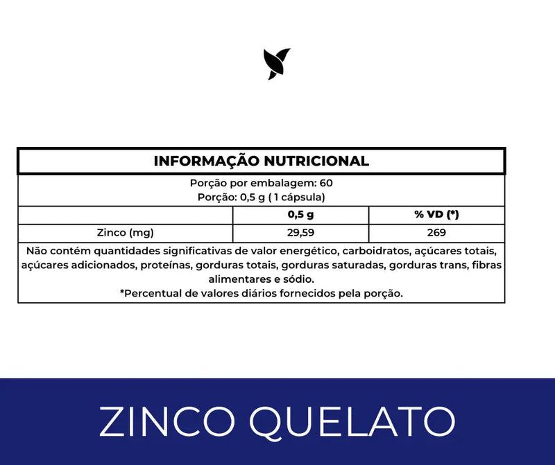 Zinco Quelato (Bisglicinato) - 29,59mg - 60 Cápsulas