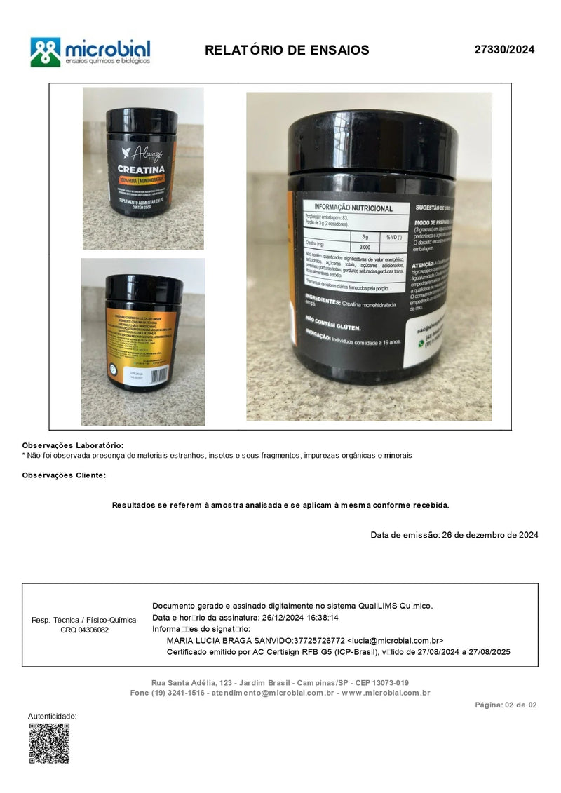 Creatina Monohidratada 100% Pura 250g