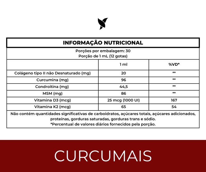 Curcumais - Cúrcuma, Vitamina D3, K2, MSM, Colágeno Tipo 2 e Condroitina