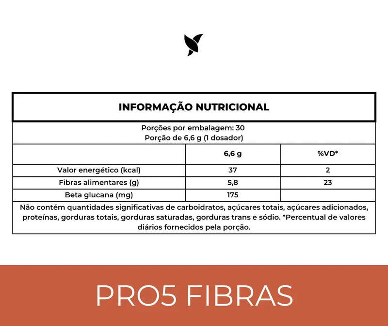 Pro5Fibras - Saúde Intestinal - Inulina, Goma Acácia, Psyllium, Beta Glucana e FOS