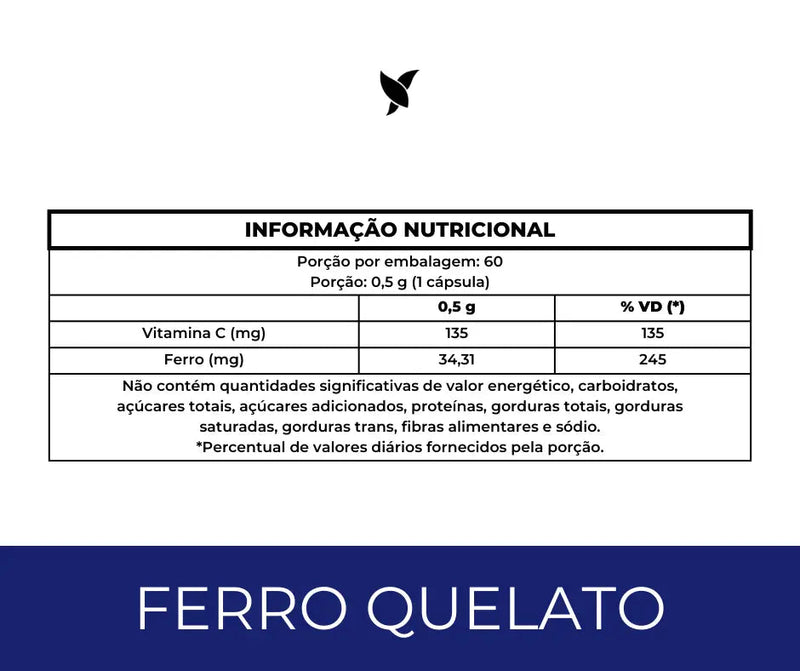 Ferro Quelato 35mg + Vitamina C 135mg - 60 Cápsulas