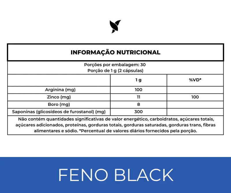 Feno Grego Black com Arginina, Zinco e Boro - 60 Cápsulas